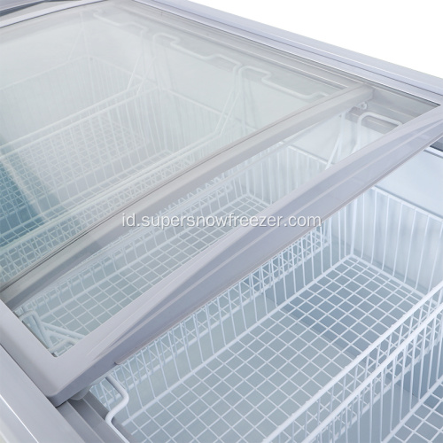 Glass top chest freezer untuk ikan dan makanan laut